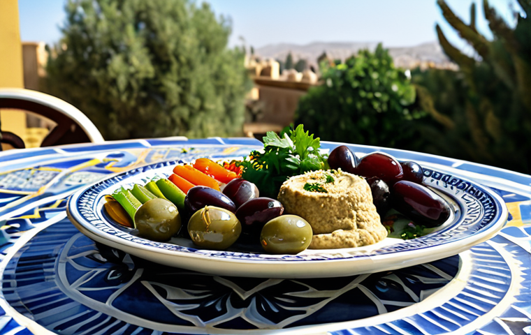 **
"A beautifully styled vegan Middle Eastern mezze platter featuring hummus, baba ghanoush, falafel, stuffed grape leaves (dolma), olives, and fresh vegetables. The setting is a sun-drenched outdoor table with traditional Arabic tilework. Professional food photography, bright and inviting, safe for work, appropriate content, fully clothed, modest setting, family-friendly, perfect anatomy (of the food!), correct proportions, high quality."
**